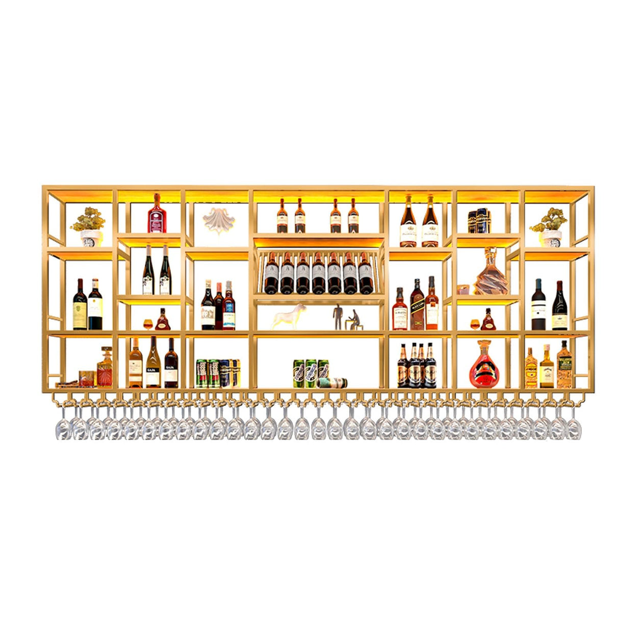 Upgrade Metal Wine Rack Wall Mounted With LED Light Modern,Bar Floating Wall Shelves Iron,Large Wall Mounted Wine Rack Metal For Bar Counter,Floating Shelf,Bar Shelves For Liquor Bottles For Kitchen(G LIHDNGXM
