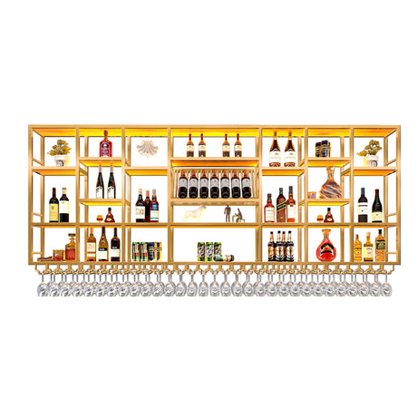Upgrade Metal Wine Rack Wall Mounted With LED Light Modern,Bar Floating Wall Shelves Iron,Large Wall Mounted Wine Rack Metal For Bar Counter,Floating Shelf,Bar Shelves For Liquor Bottles For Kitchen(G LIHDNGXM