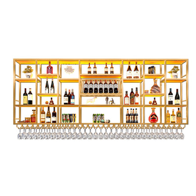 Upgrade Metal Wine Rack Wall Mounted With LED Light Modern,Bar Floating Wall Shelves Iron,Large Wall Mounted Wine Rack Metal For Bar Counter,Floating Shelf,Bar Shelves For Liquor Bottles For Kitchen(G