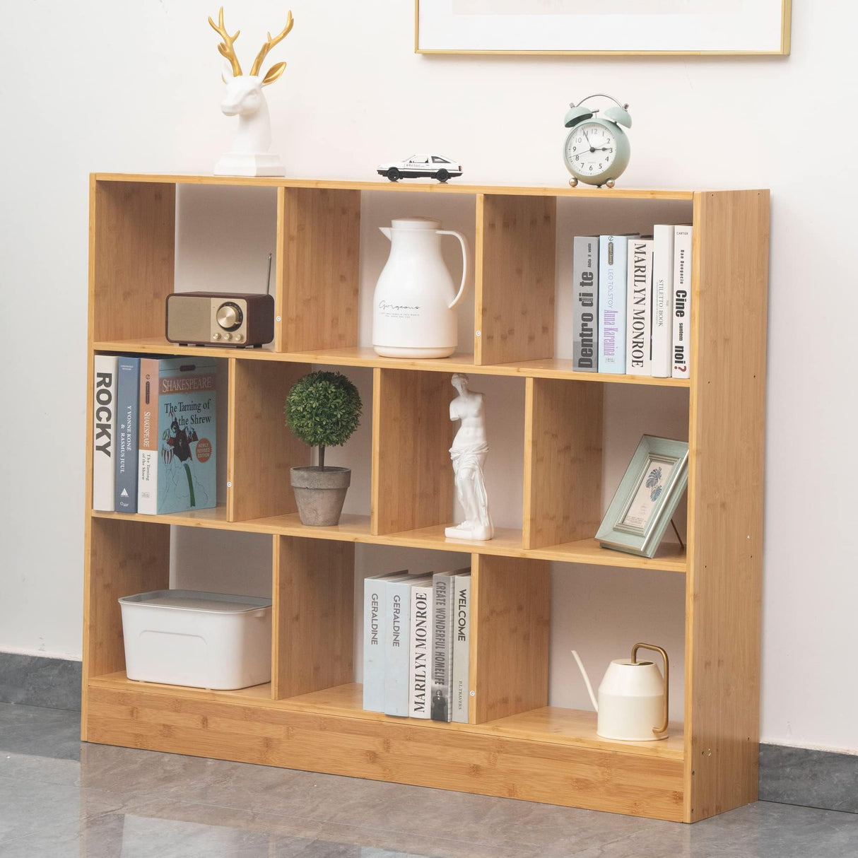 Maydear 47.24” Bamboo 10 Cube Freestanding Bookshelf with 3 Tiers for Organised Storage and Display Maydear