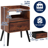 Huhote NightStand with Open Shelf,Night Stand with Drawer Storage Side Table End Table,Bedside Table with Solid Wood Feet,Mid Century Night Stands for Bedroom Sofa Couch Small Spaces(Brown) Huhote