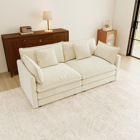 76.7” Oversized Beige White Loveseat Sofa, 2 Seater Large Sectional Couches for Living Room, Chenille Fabric Modular Sectional Sofa, Deep Seat Home Sofas Set, Love Seat Couches ZenNook