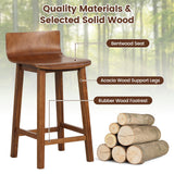 COSTWAY Solid Wood Bar Stools Set of 2, 24.5-inch Counter Height Chairs with Low Back and Footrest, Farmhouse Wooden Armless barstools for Kitchen Island, Dining Room, Cafe, Breakfast, Brown COSTWAY