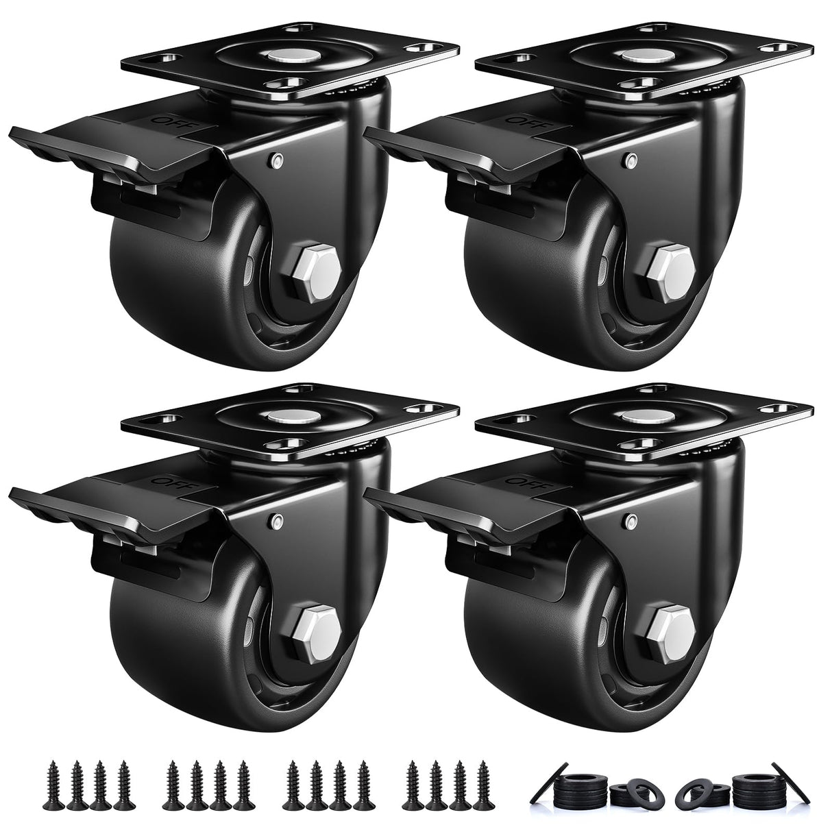 ANDUTEES 2 Inch Caster Wheels, Casters Set of 4, Heavy Duty Casters Load 2200lbs, Locking Swivel Plate Industrial Casters, Low Gravity Center Castor for Furniture and Workbench ANDUTEES