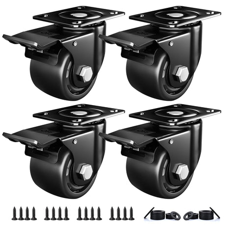 ANDUTEES 2 Inch Caster Wheels, Casters Set of 4, Heavy Duty Casters Load 2200lbs, Locking Swivel Plate Industrial Casters, Low Gravity Center Castor for Furniture and Workbench ANDUTEES