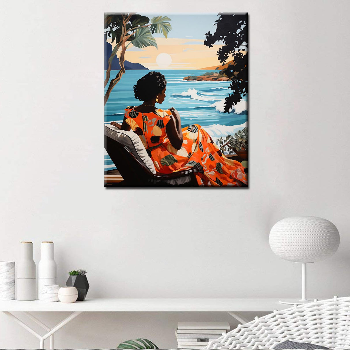 African Black Girl Paint by Number Afro Boho Women Painting Style DIY Painting On Canvas with Brushes Acrylic Paints Summer Seascape Paintwork for Adults , Kids Beginner 16x20 Inch Gift（Frameless） TUMOVO
