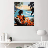 African Black Girl Paint by Number Afro Boho Women Painting Style DIY Painting On Canvas with Brushes Acrylic Paints Summer Seascape Paintwork for Adults , Kids Beginner 16x20 Inch Gift（Frameless） TUMOVO
