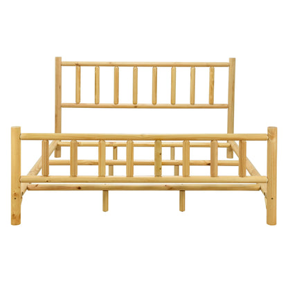 King Size Farmhouse Log Bed Frame with Headboard and Footboard, Rustic Style Pure Solid Pine Cylinder Construction Bed Fits Mattresses and Box Springs, Easy Assembly (Natural Finish-07, King) - WoodArtSupply