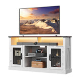 WLIVE Farmhouse TV Stand for 65 Inch TV, Tall Entertainment Center with LED Lights, Mid Century Modern TV Console wirh Open Shelves and Glass Cabinet Doors for Living Room and Bedroom, White WLIVE