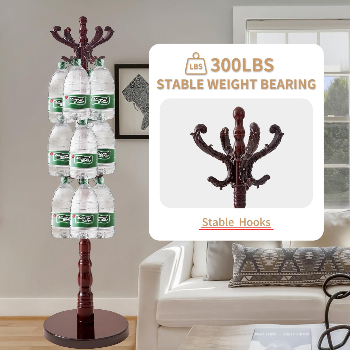 ZOZOE Wooden Classic Coat Rack Stand, Solid Wood Coat Rack Freestanding with 14 Hooks, Vintage Coat Racks with Sturdy Round Base, Natural Birch Wood Coat Tree Stand for Entryway Hallway ZOZOE