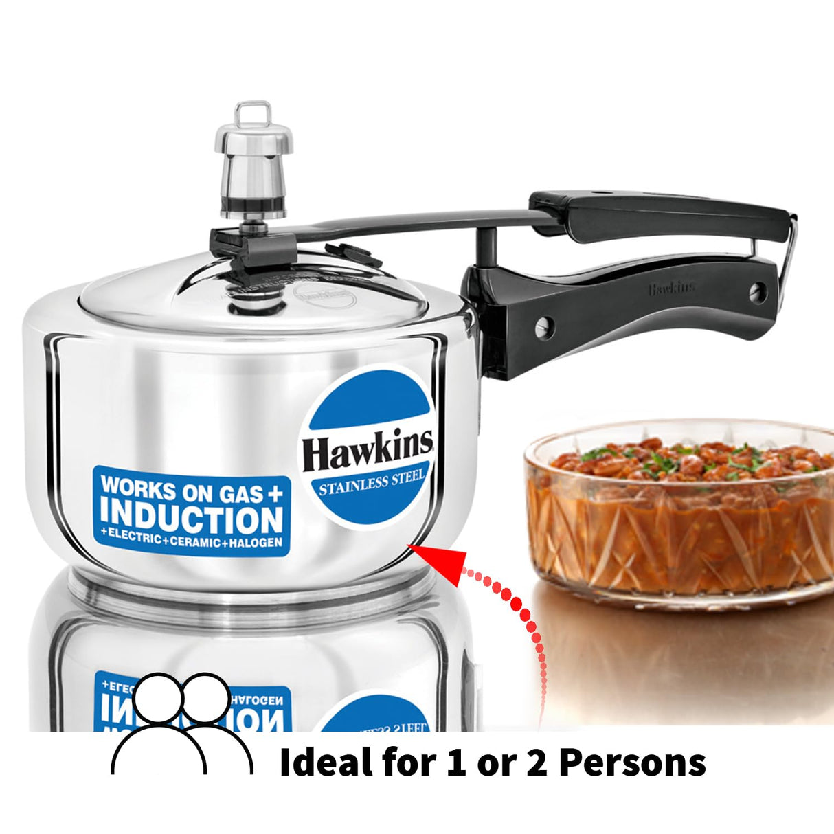 Hawkins 1.5 Litre Pressure Cooker, Stainless Steel Inner Lid Cooker, Induction Cooker, Small Cooker, Silver (HSS15) HAWKINS