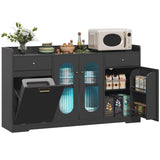 kepptory Large Kitchen Island with Storage, Kitchen Island with Trash Can & Adjustable Shelves & Drawers & LED Light, Kitchen Pantry Storage Cabinet for Home Office Use (Black, 13" D x 54" W x 32" H) kepptory