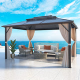 MELLCOM 10 x 13ft Hardtop Gazebo, Polycarbonate Double Roof Aluminum Gazebo, Outdoor Waterproof Canopy Gazebo with Netting and Curtains for Backyard, Deck, Patio MELLCOM