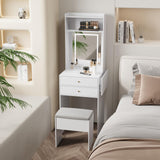 ARTETHYS Small Vanity Desk Set with 3 Adjustable Lighted Mirror and Storage Chair, Makeup Vanity Table for Small Space, White Dressing Table with Fold-up Panel for Bedroom ARTETHYS
