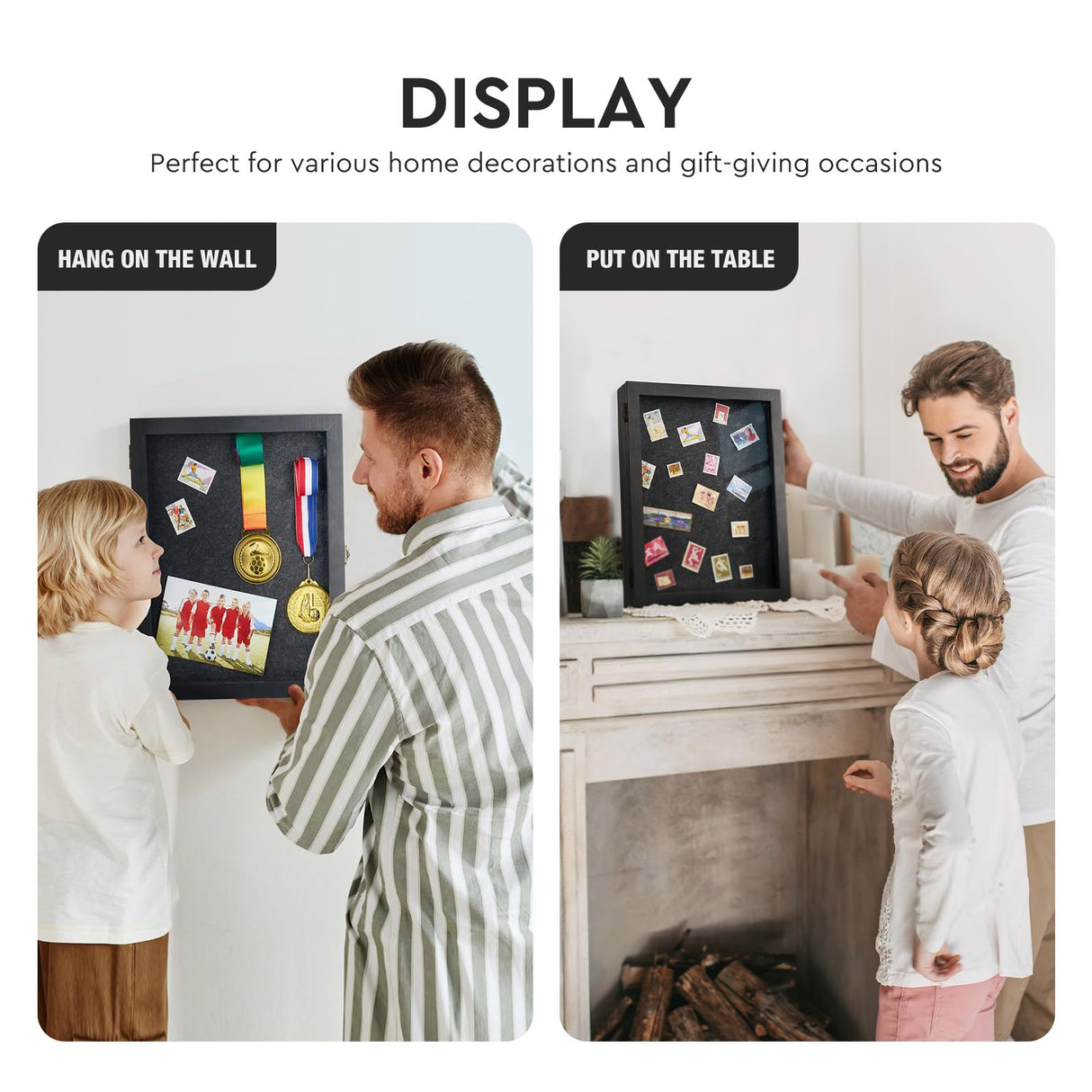 Black Shadow Box Frame 11X14 with Shelves, Medal/Challenge Coin Display Case, Pet Memorial/Wedding Shadow Box, Best Anniversary/Birthday/Bridal Shower/Engagement/Wedding Registry/House Warming Gifts AW BRIDAL