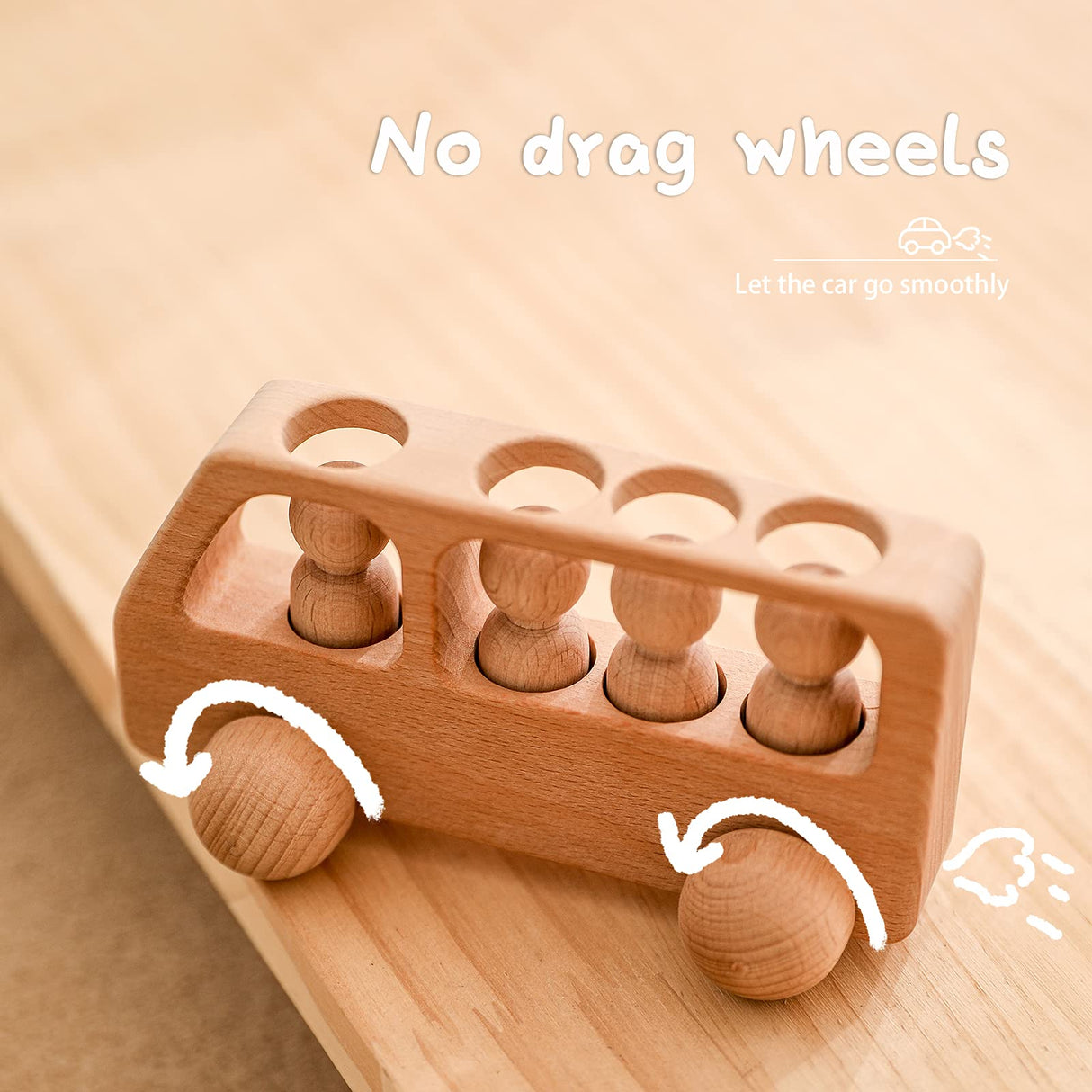4 Wooden Figures in The Bus - Peg Dolls Unfinished Wooden Peg People Cars Wooden Figures Shape Preschool Learning Educational Toys Montessori Toys for Toddlers WOODEN TEETHER