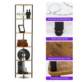 Corner Shelf with LED Light,Tall Corner Shelf,Rustic Industrial Corner Bookshelf, Storage Standing Shelf Unit, Plant Stand, Corner Table for Small Spaces in Living Room,Bedroom,Home Office (6 Tier) Ymesiyou