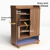 Maupvit 6-Tier Shoe Cabinet with Fluted Sliding Tambour Doors, Entryway Shoe Storage Cabinet with Led Light & Open Storage, 4 Adjustable Shelf, Shoes Rack Organizer for Entryway, Hallway, Living Room Maupvit