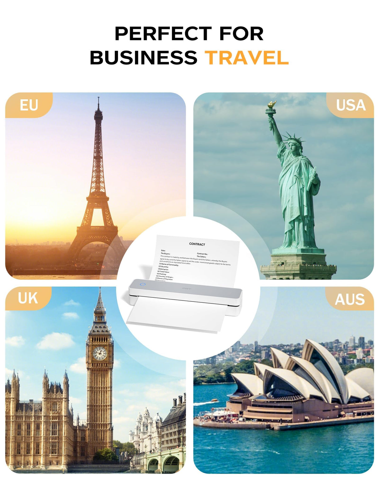 PRT Portable Printer Wireless for Travel, Bluetooth Thermal Printer Support 8.5" X 11" US Letter A4 A5, Compatible with iPhone, Android & Laptop, Inkless Printer for Office, Home, School, White PRT