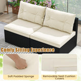 Toolsempire 5 Pieces Patio Furniture Set, Outdoor Sectional Sofa with Acacia Wood Coffee Table & Cushions, Wicker Patio Conversation Set for Porch, Deck, Balcony, Poolside & Backyard Toolsempire