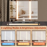 HIGDBFE Makeup Vanity Desk with Mirror and Lights, Small Vanity Table with Height-Adjustable Stand, 3 Fabric Drawers Vanity Desk for Girls Gifts, Bedroom and Small Spaces, 27.5'', White&Pink HIGDBFE