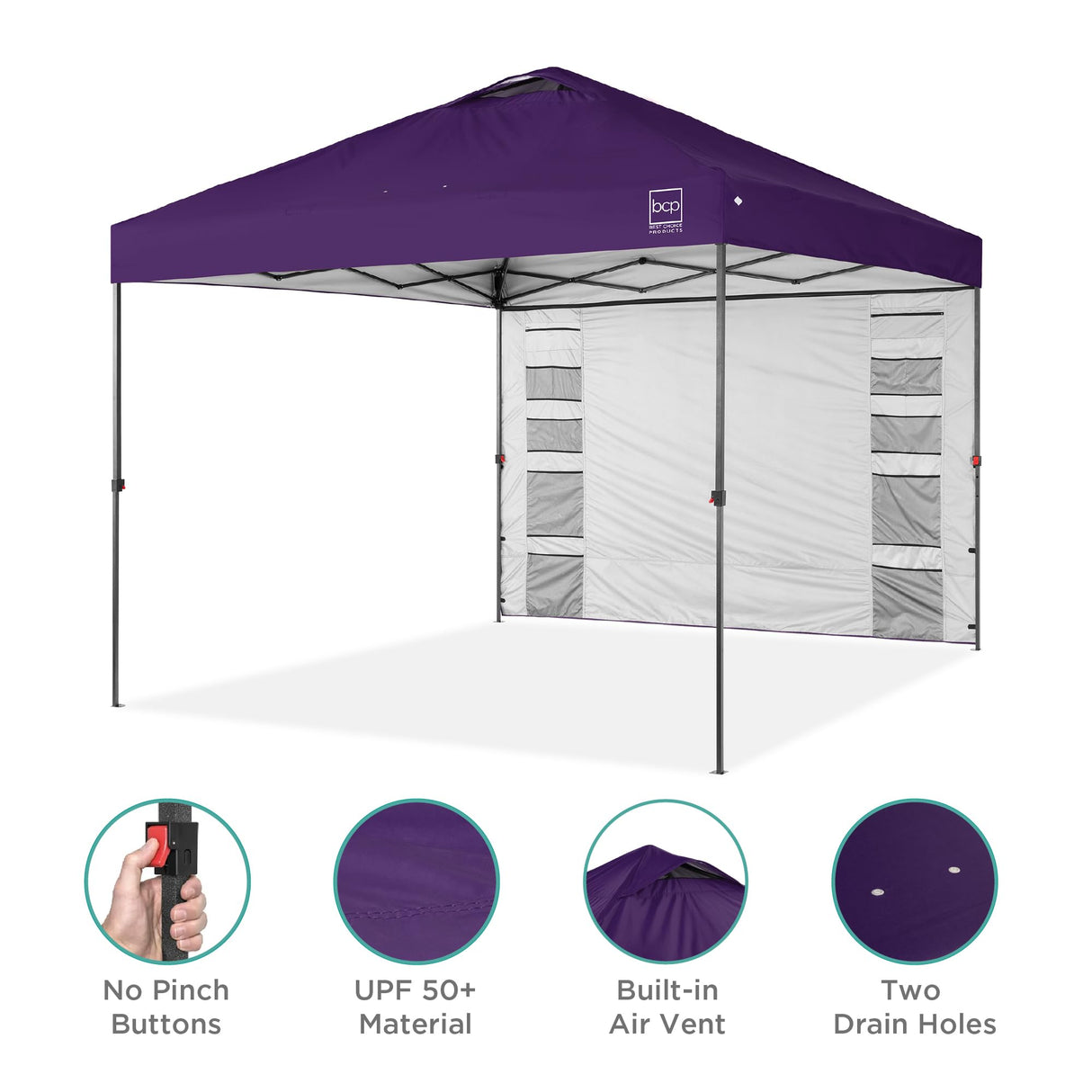 Best Choice Products 10x10ft Easy Pop Up Canopy w/Side Wall, 10 Pockets, Portable Carrying Case, 1-Button Setup, 4 Weight Bags - Amethyst Purple Best Choice Products