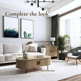 LuxenHome Oval Coffee Table with Storage, 47" Mid Century Modern Fluted Coffee Tables for Living Room, Wooden Sliding Door Boho Storage Center Table for Home, Office LuxenHöme