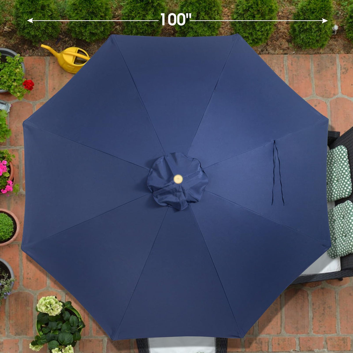CASUNER 9FT Bamboo Table Umbrella Patio Outdoor Umbrella Market Round Umbrella with Pulley Lift Windproof & Waterproof, 8 Ribs with Polyester Cover for Garden, Deck, Pool, lawn, Backyard (NAVY) CASUNER