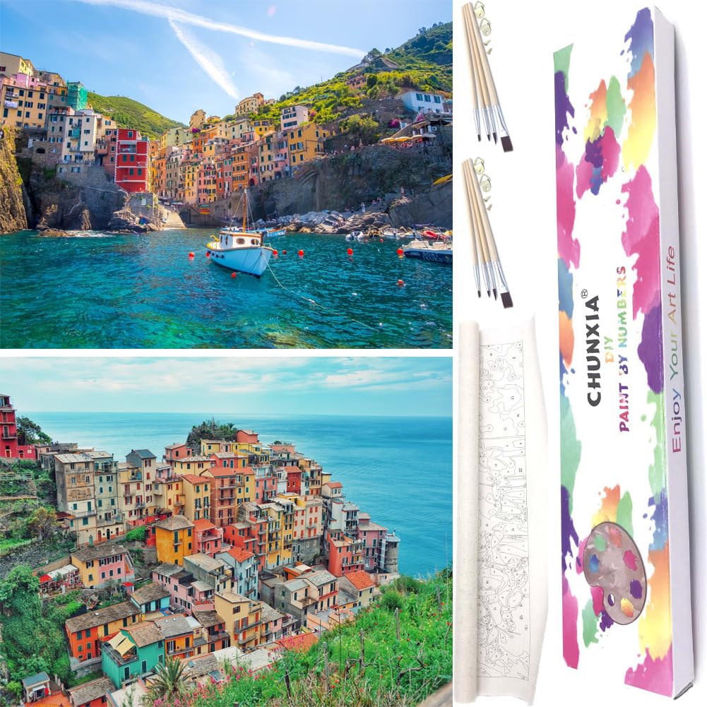 CHUNXIA Paint by Numbers Kit for Adults Beginner,2 Pack Rolled Canvas Wall Art Painting by Numbers Kit Seaside Painting Decor Packaged in a Nice Box,12x16inch(155-156) CHUNXIA