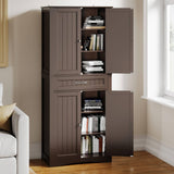Gizoon 71'' Kitchen Pantry Storage Cabinet, Freestanding Cupboard with 4 Barn Doors and 4 Adjustable Shelves, Hutch Bar Cabinet with Large Drawer for Kitchen, Living Room, Dining Room (Dark Brown) Gizoon
