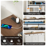 HAIOOU 63" Farmhouse TV Stand with LED Light & Power Outlets for TVs up to 70 Inches, 31.5" High Tallboy TV Console Stand Entertainment Center with Cross Design Sliding Barn Doors - White HAIOOU