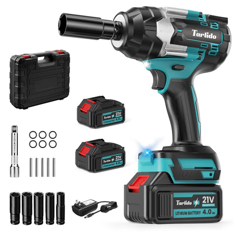 Tarlido Cordless Impact Wrench, 1000 N.m/740 FT-LBS,1/2 Inch Brushless Impact Gun,3200 RPM High Torque,Electric Impact Driver with 2x 4.0Ah Batteries, 5 Sockets Tarlido