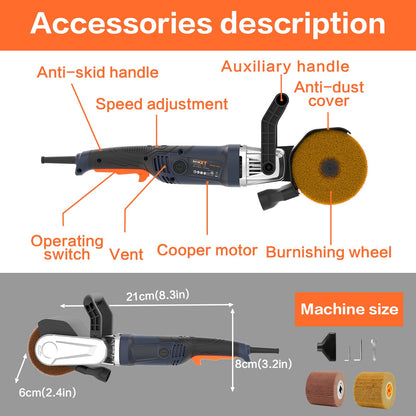 MAXXT Burnishing Polishing Machine, 1300w Surface Conditioning Tool, 6 Speed Variable 3200RPM Motor Drum Machine Grinder, Handheld Electric Stainless Steel Polisher With 3 Polishing Wheels - WoodArtSupply