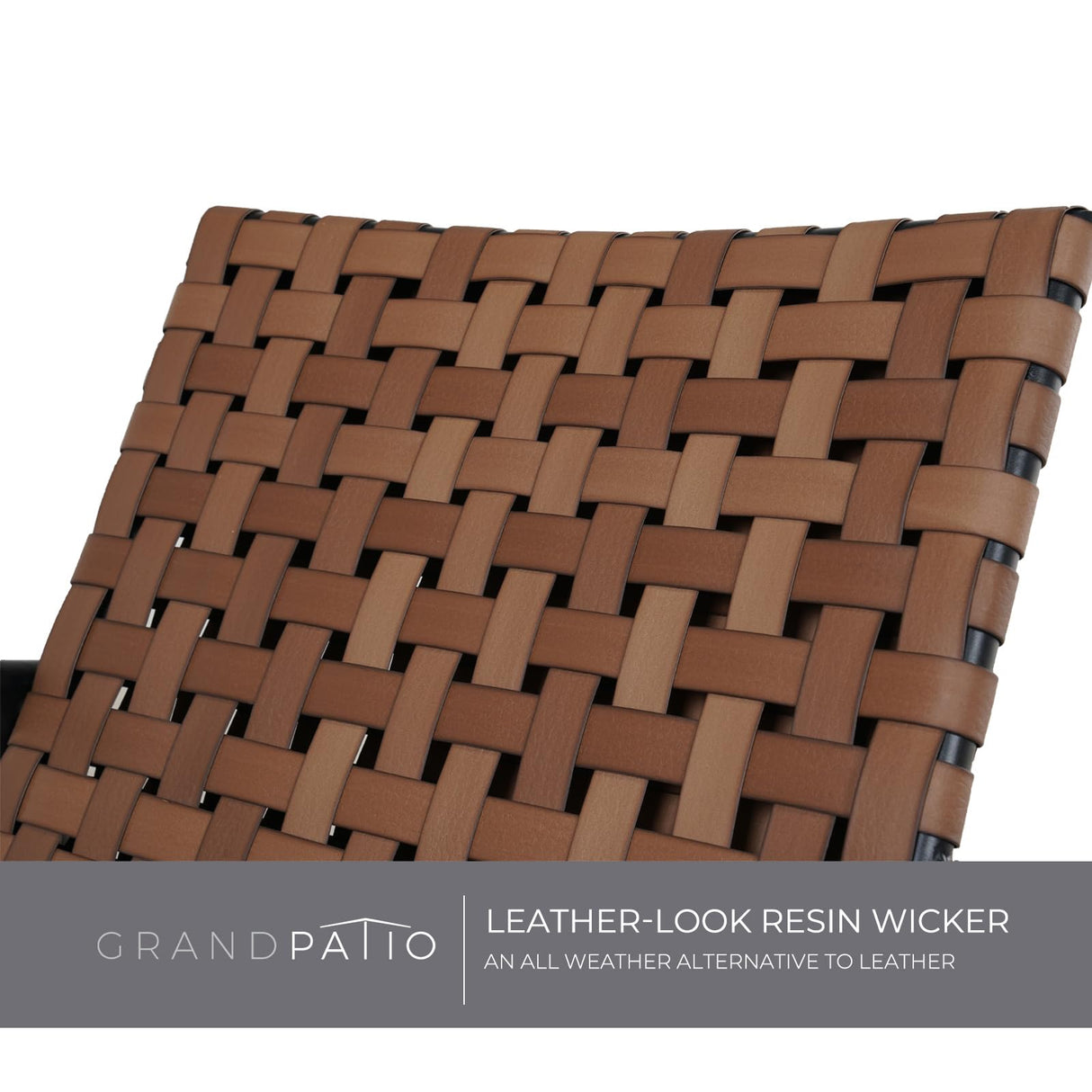 Grand patio Outdoor Bistro Set 3 Pieces Leather-Look Wicker Patio Chairs Set Powder Coated Aluminum Frame with Outdoor Chairs Set of 2 and Side Table for Garden Backyard Balcony Brown Grand patio