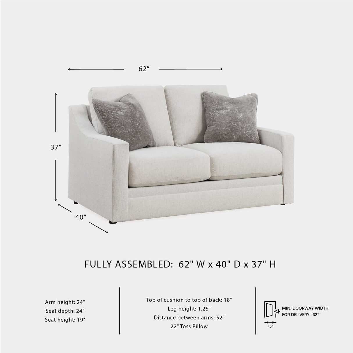 Signature Design by Ashley Maitelynn Contemporary Loveseat with Accent Pillows, Reversible Cushions and Sloped Arms, Light Gray Signature Design by Ashley