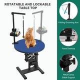 YITAHOME 24" Electric Lift Dog Grooming Table, Rotating Desktop Grooming Table for Dogs at Home, Adjustable Overhead Arm & Tools Organizer Pet Grooming Station for Small Dogs Cats, Blue YITAHOME