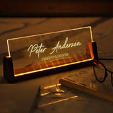 Personalized Light Up Desk Name Plate | New Job Promotion Gifts for Boss, Coworker, Friend | Office Table Decor from Wood for Men, Women | Custom HEGANITS