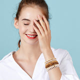 GOOJIDS Surfer Heishi Clay Bead Bracelets for Women Bohemian Stackable Gold Beaded Stretch Bracelets Elastic Layering Friendship Bracelets Set Boho Jewelry (X-Light Brown Set) GOOJIDS