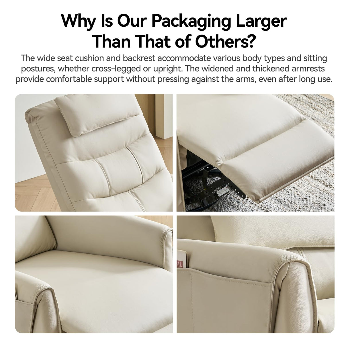 AIRSKY Leather Recliner Chair, Top Grain Leather, Italian Water-Washing Process, Movable Headrest,Swivel Rocker Recliner, Nursery Rocking Chairs,Wall Hugger Recliners, Living Room Chair, Beige, R3 AIRSKY