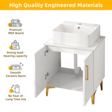 DWVO Bathroom Vanity 24 Inch with Counter Top Sink Combo, Modern Bathroom Storage Vanity Cabinet Set Included 2 Large Soft Closing Doors, Drain, Gold Handles & Legs, White DWVO
