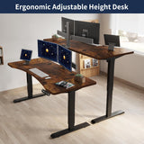 Dual Motor Electric Standing Desk, 63 x 30 Inches Height Adjustable Table with Splice Board, Ergonomic Sit Stand Computer Desk with Black Frame/Rustic Brown Top HEONAM