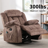 CANMOV Massage Rocker Recliner with Heat and Vibration, 360 Degree Swivel Manual Antiskid Fabric Single Sofa Heavy Duty Reclining Chair for Living Room, Dark Brown CANMOV