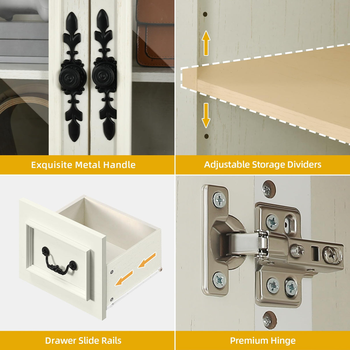 DWVO Large Storage Cabinet, 72" Tall Kitchen Pantry with Glass Doors, Freestanding Glass Display Cabinets with Adjustable Shelves & Drawers, Food China Hutch for Dining Room, Living Room, White DWVO