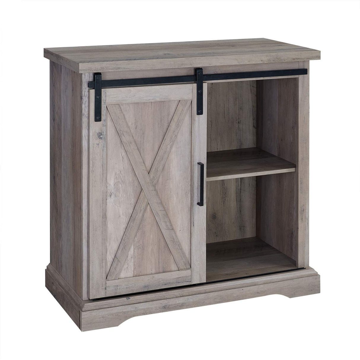 Walker Edison Abbey Modern Farmhouse Sliding X Barn Door Accent Console, 32 Inch, Grey Wash Walker Edison