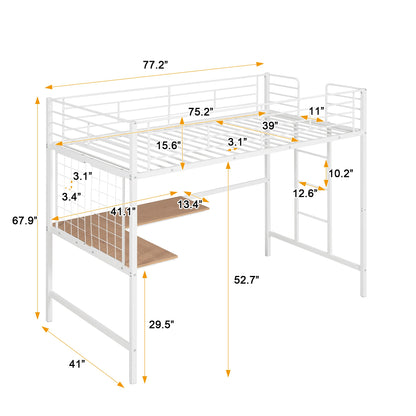 Harper & Bright Designs Twin Size Metal Loft Bed with L-Shape Desk, High Loft Bed with Metal Grid and Ladder,Loft Bed for Kids Teens Adults, No Box Spring Needed (White)