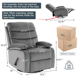 GNMLP2020 Swivel Rocker Recliner Chair for Adults, Rocking Chair Nursery, Manual Small Swivel Recliner Chairs for Small Spaces, Living Room, Nursery, RV, Light Grey GNMLP2020