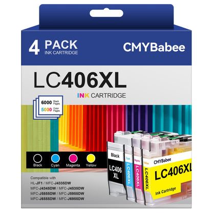 CMYBabee Compatible LC406XL Ink Cartridges for Brother Printer for Brother LC406 LC406XL Ink Cartridges Work with Brother MFC-J4335DW MFC-J4535DW MFC-J5855DW MFC-J6955DW MFC-J6555DW Printer, 4 Pack