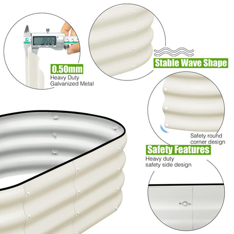 SnugNiture Galvanized Raised Garden Bed Outdoor, 2 Pcs 4x2x1ft Oval Metal Planter Box for Planting Plants Vegetables, White SnugNiture