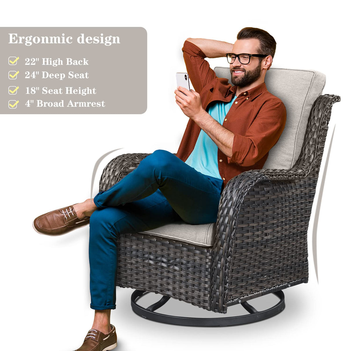 Belord 5 Pieces Patio Wicker Furniture Set - 4 Outdoor Swivel Rocker Glider Chairs with Propane Fire Pit Table, Warm Patio Conversation Set Beige Cushion Perfect for Casual Gathering Belord