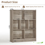 LEYAOYAO 7 Cube Bookshelf with Base,3 Tier Mid-Century Modern Grey Bookcase,Standing Wide Bookshelves Storage Organizer Shelf,Rustic Wood Display Cabinet Book Shelves for Bedroom,Living Room,Office LEYAOYAO